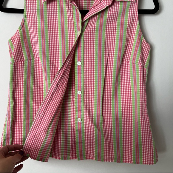 Vintage Y2K Charter Club 100% Cotton Sleeveless Plaid Button Down - Picture 2 of 6